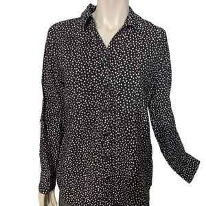 Chico’o size 1 (med). Black pokadots. Button down long sleeves.